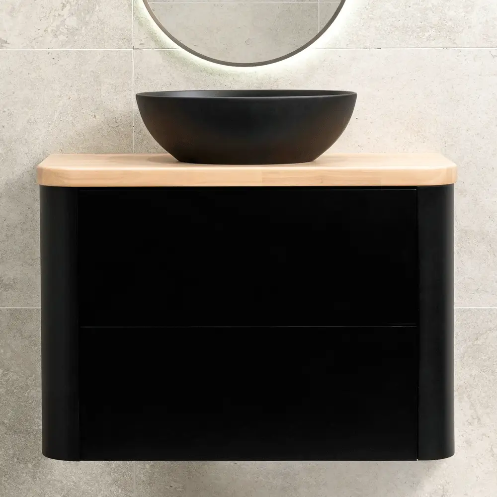 *Clearance* Tura Smooth Ensuite 900mm Curved Wall Hung Vanity Cabinet, Matte Black - Image 4