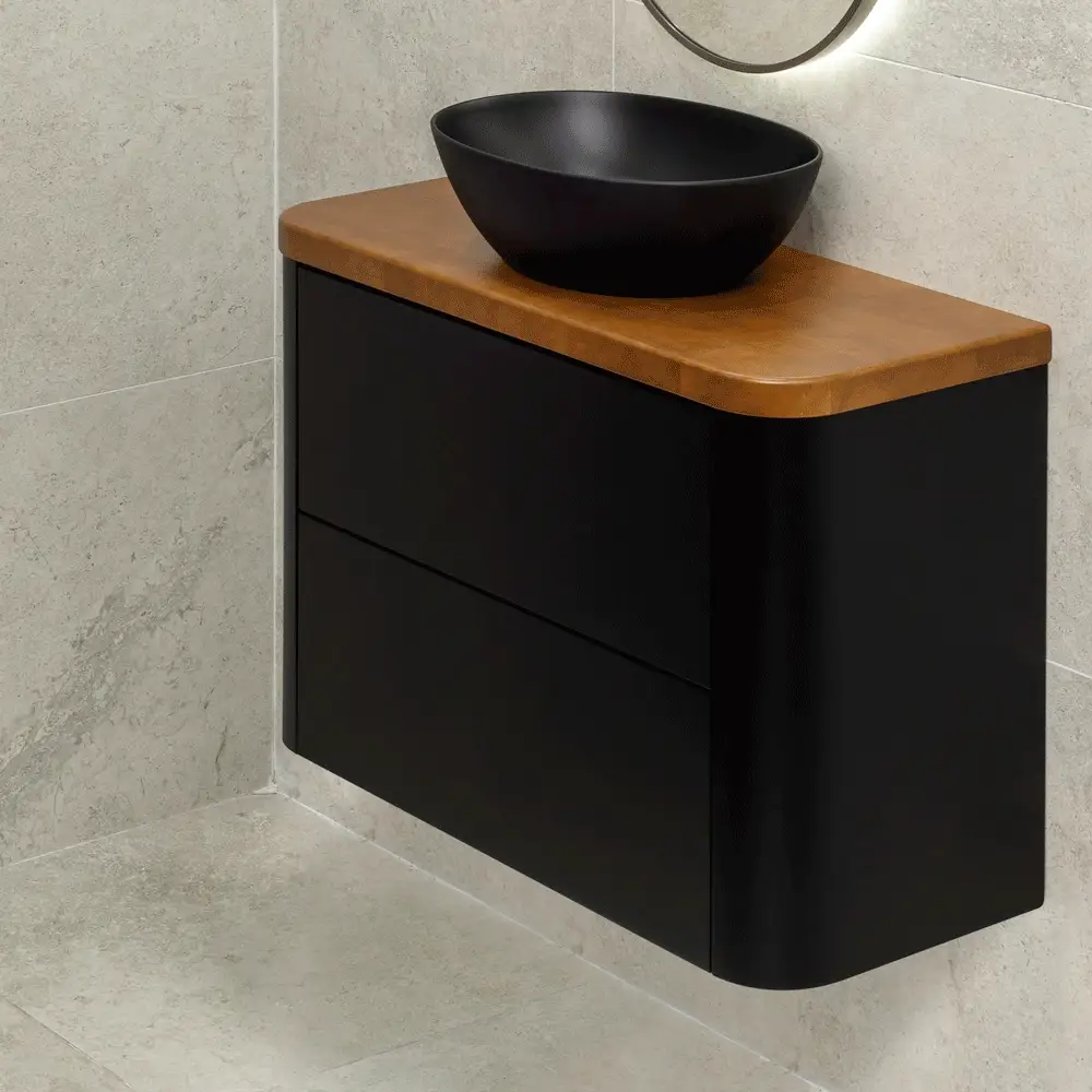 *Clearance* Tura Smooth Ensuite 900mm Curved Wall Hung Vanity Cabinet, Matte Black - Image 5