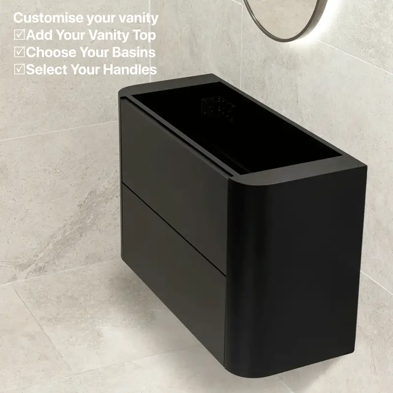 *Clearance* Tura Smooth Ensuite 900mm Curved Wall Hung Vanity Cabinet, Matte Black - Image 8