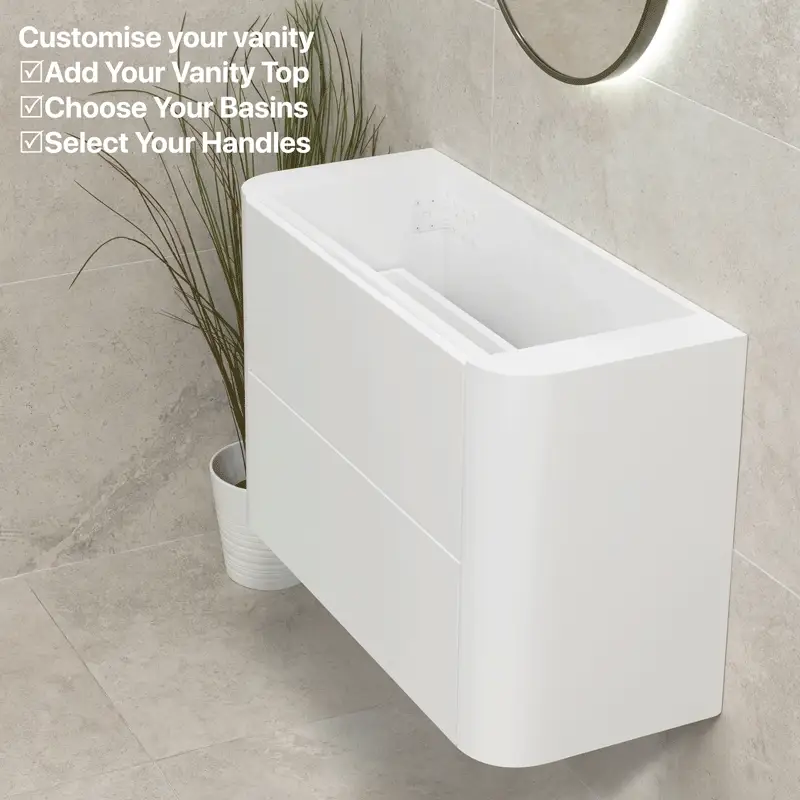 *Clearance* Tura Smooth Ensuite 900mm Curved Wall Hung Vanity Cabinet, Matte White - Image 8