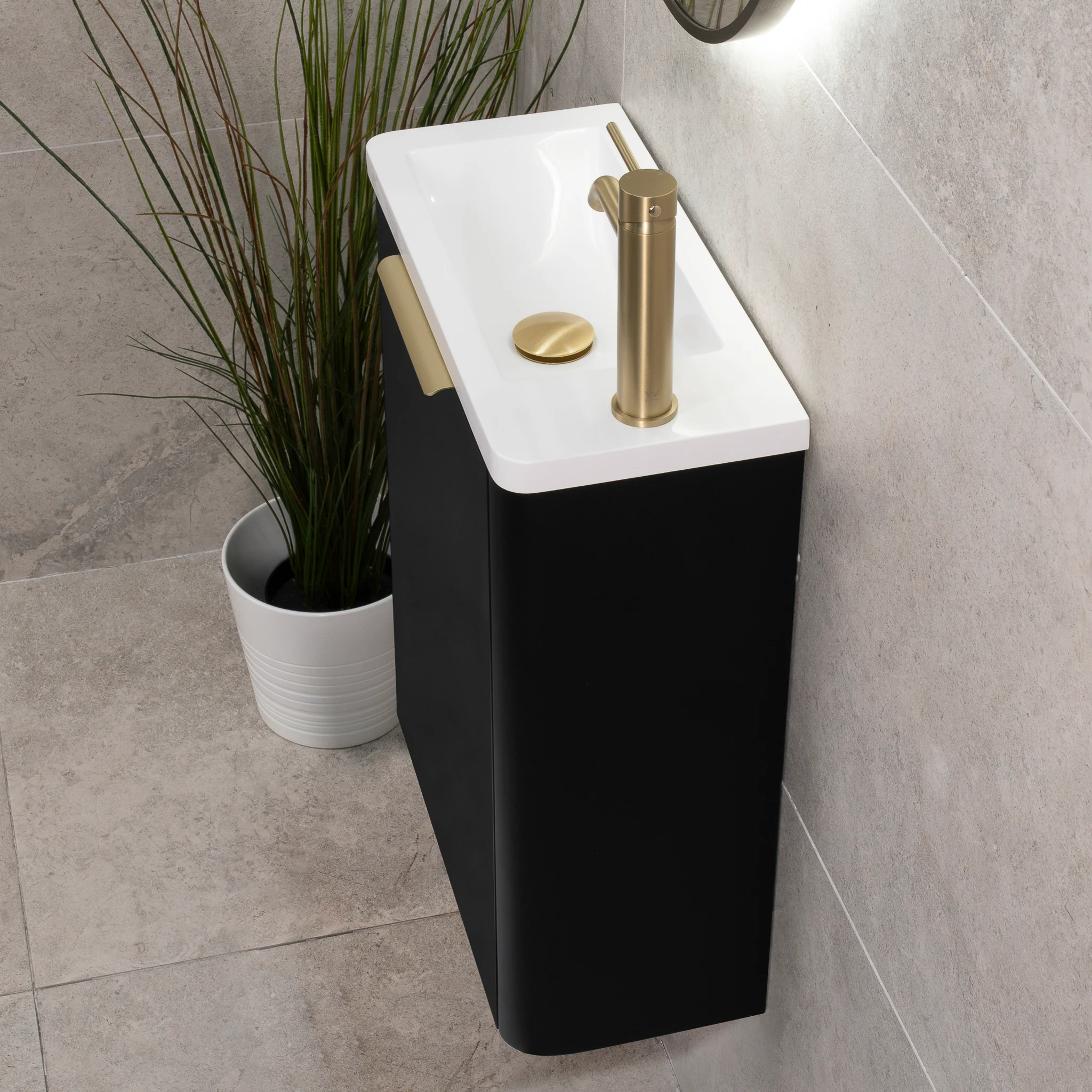 *Clearance* Tura Smooth Petite 500mm Curved Wall Hung Slim Vanity Cabinet, Matte Black - Image 2