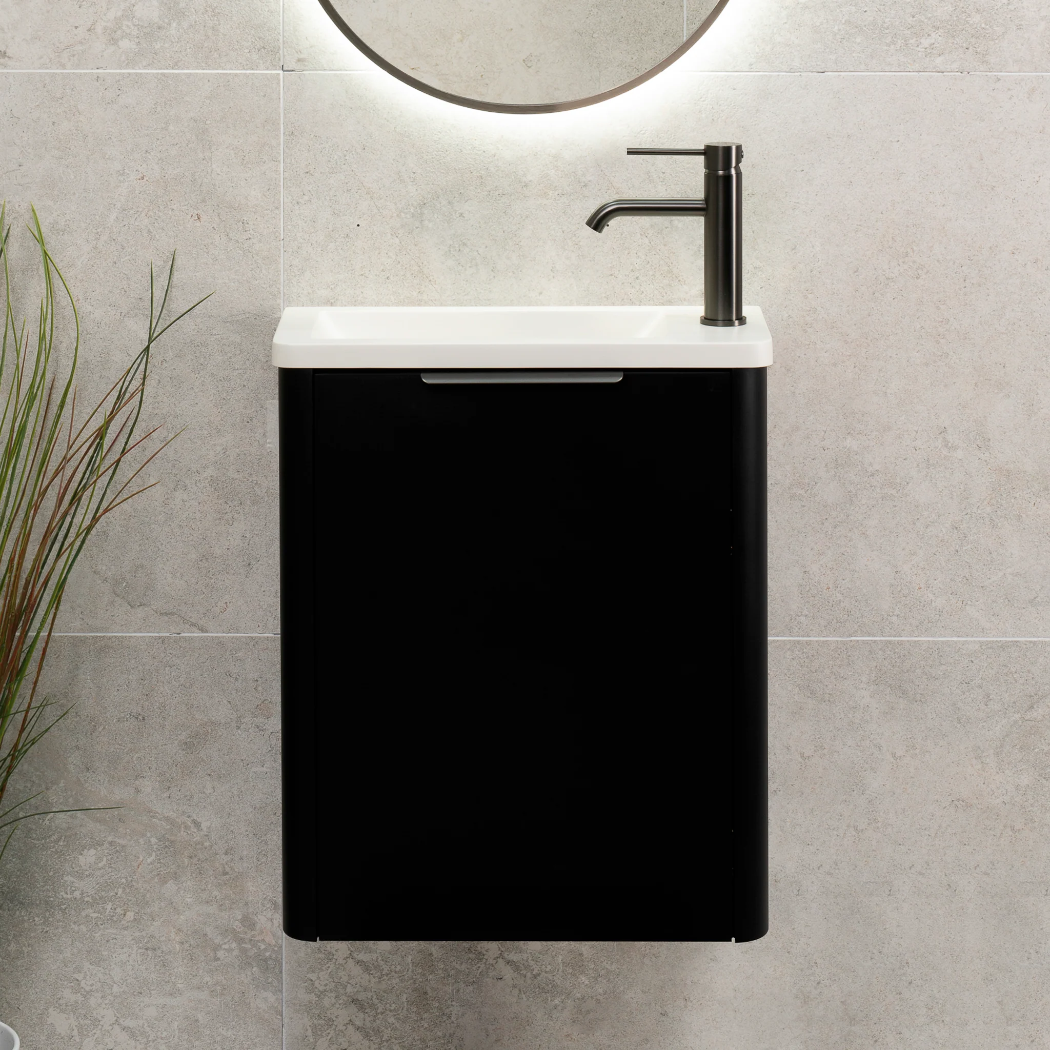 *Clearance* Tura Smooth Petite 500mm Curved Wall Hung Slim Vanity Cabinet, Matte Black - Image 3
