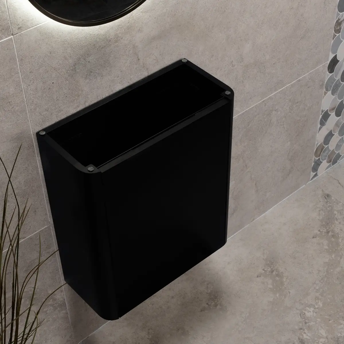 *Clearance* Tura Smooth Petite 500mm Curved Wall Hung Slim Vanity Cabinet, Matte Black - Image 4
