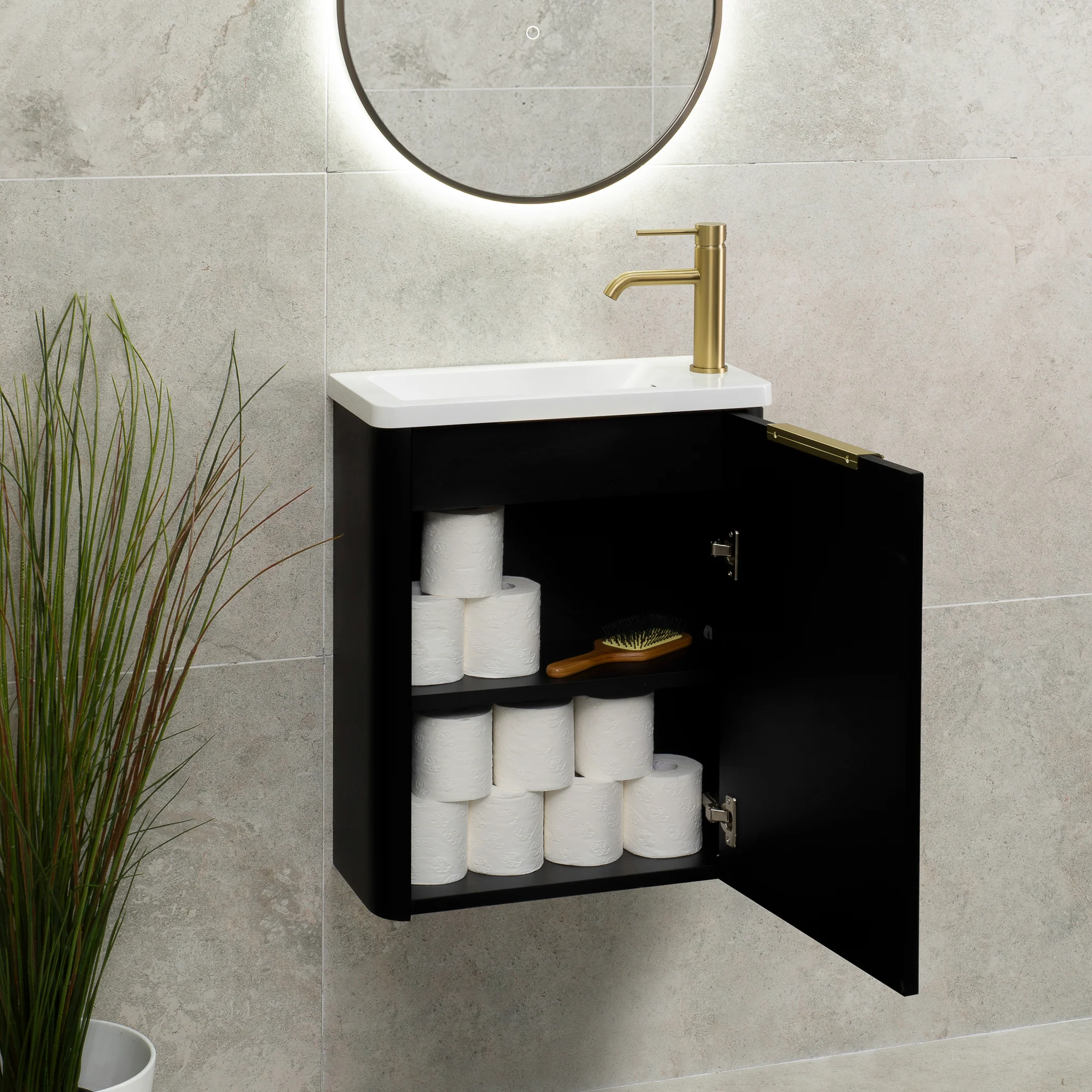 *Clearance* Tura Smooth Petite 500mm Curved Wall Hung Slim Vanity Cabinet, Matte Black - Image 5