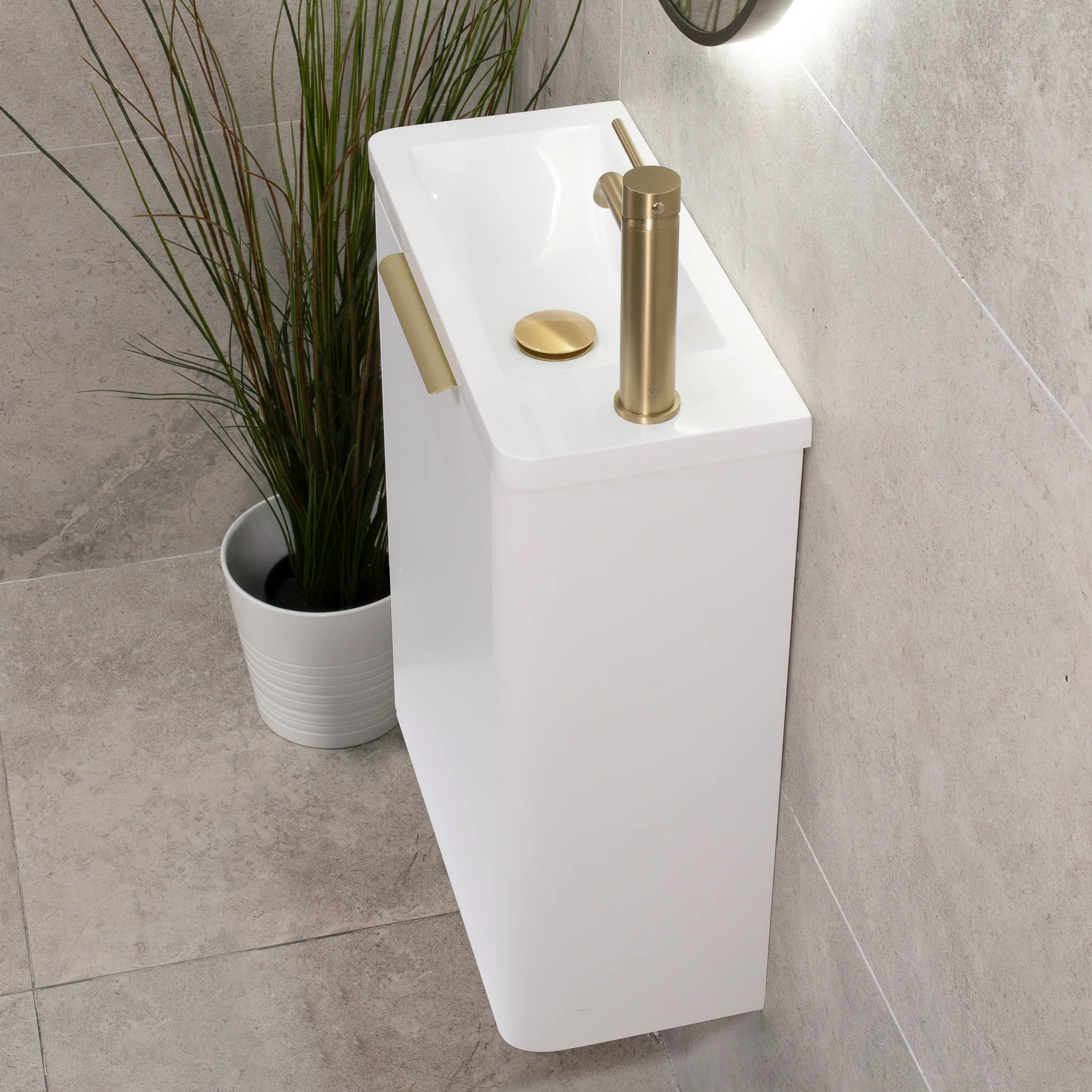 *Clearance* Tura Smooth Petite 500mm Curved Wall Hung Slim Vanity Cabinet, Matte White - Image 2