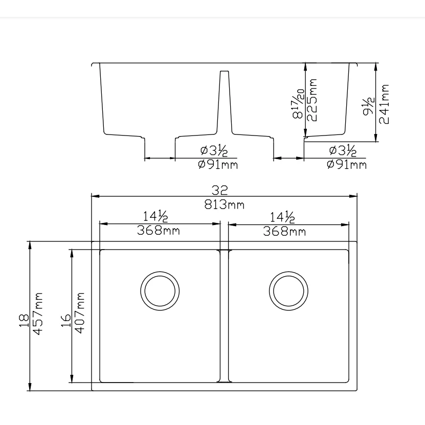 Volca 813mm x 457mm x 241mm Quartz Double Sink | Black | *Clearance Stock* - Image 3