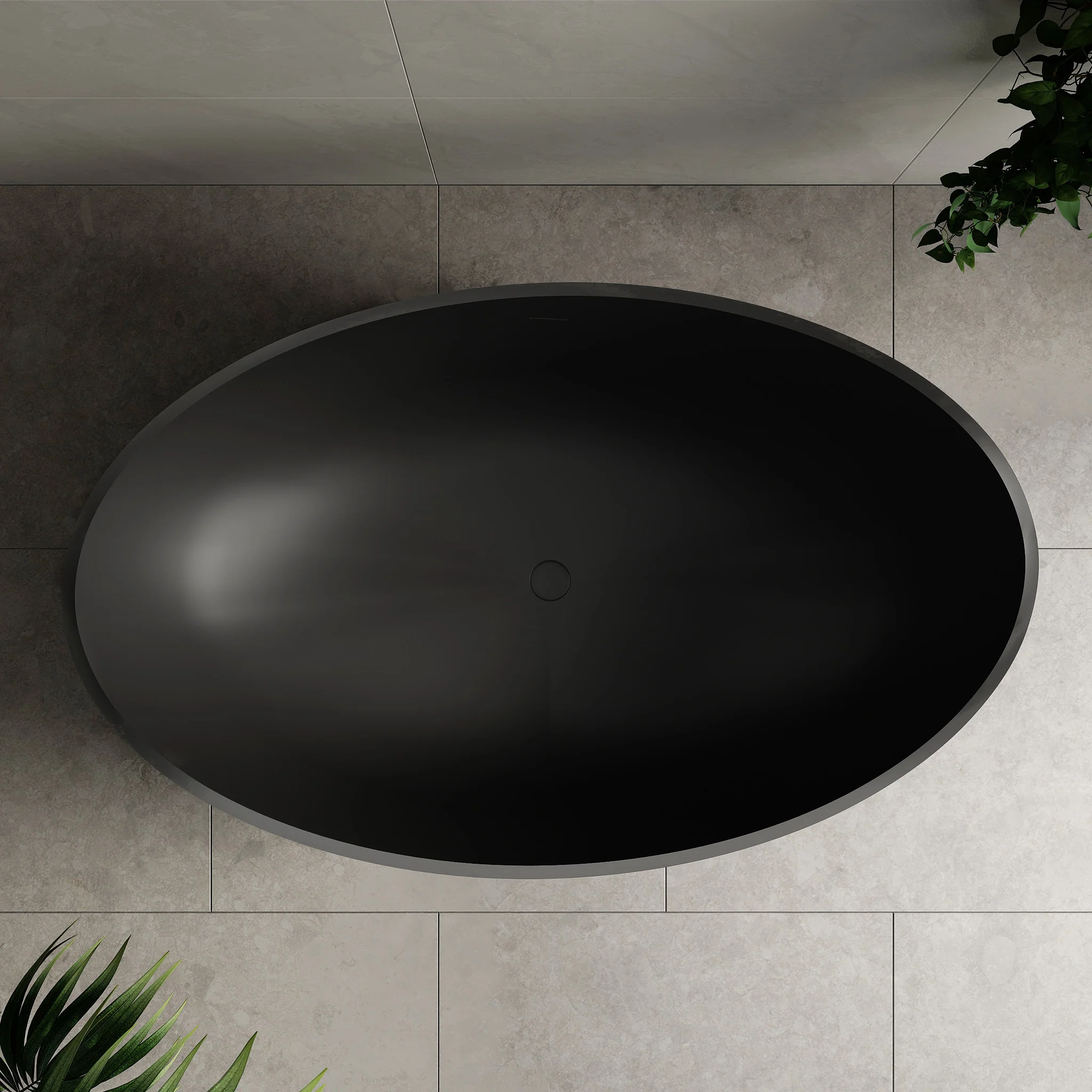 Wave Oval 1800mm Artificial Stone Freestanding Bath, Matte Black - Image 3