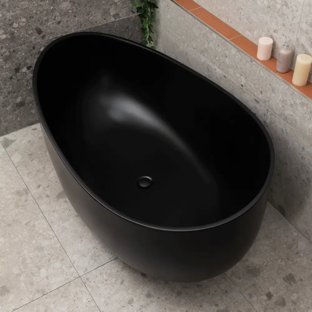 Wave Oval 1600mm Wide Freestanding Bath, Matte Black - Image 6