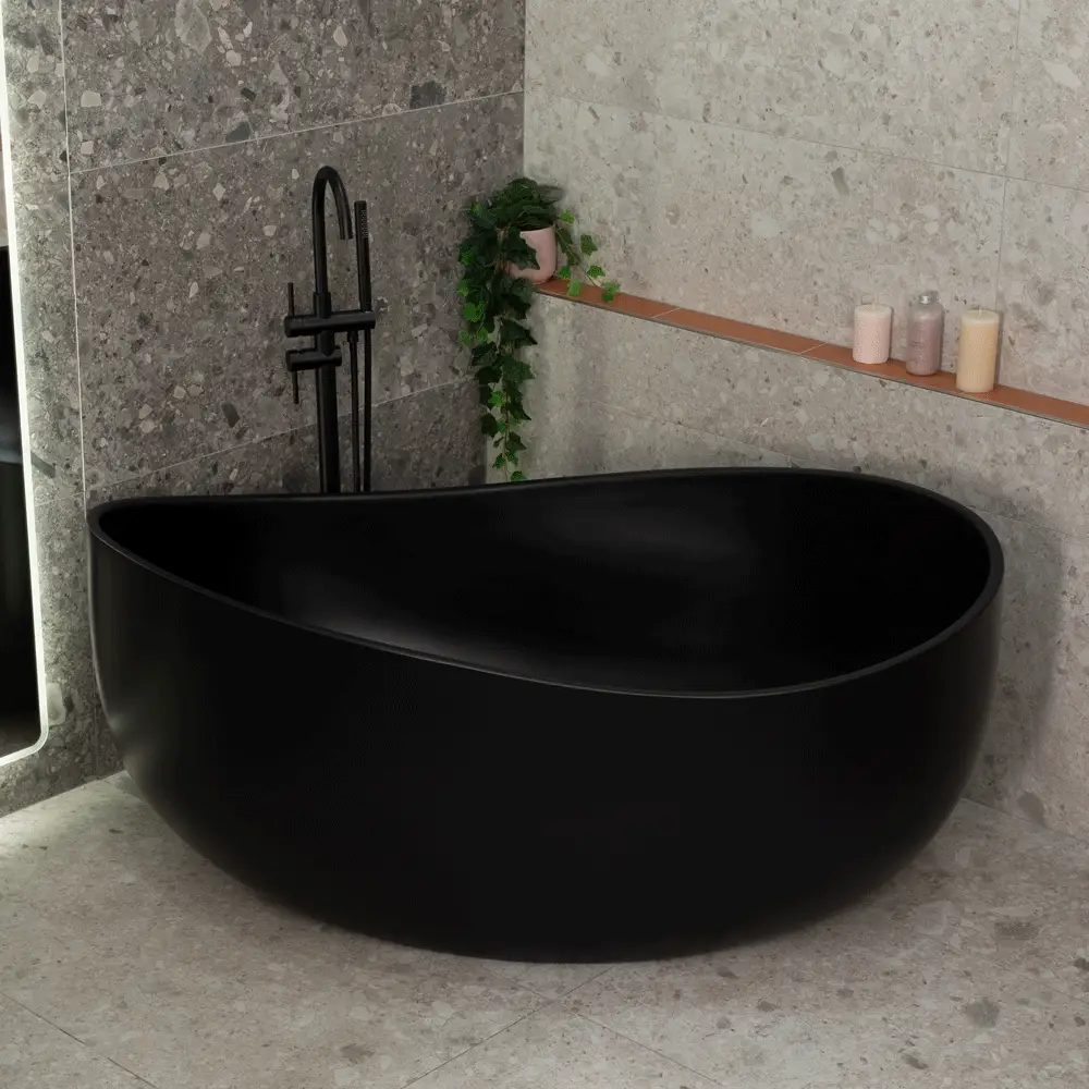 Wave Oval 1600mm Wide Freestanding Bath, Matte Black - Image 7