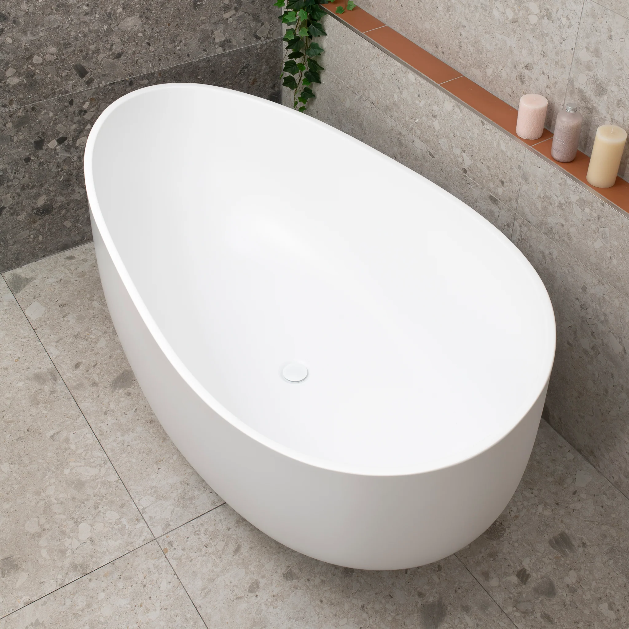 Wave Oval 1600mm Wide Freestanding Bath, Matte White - Image 6