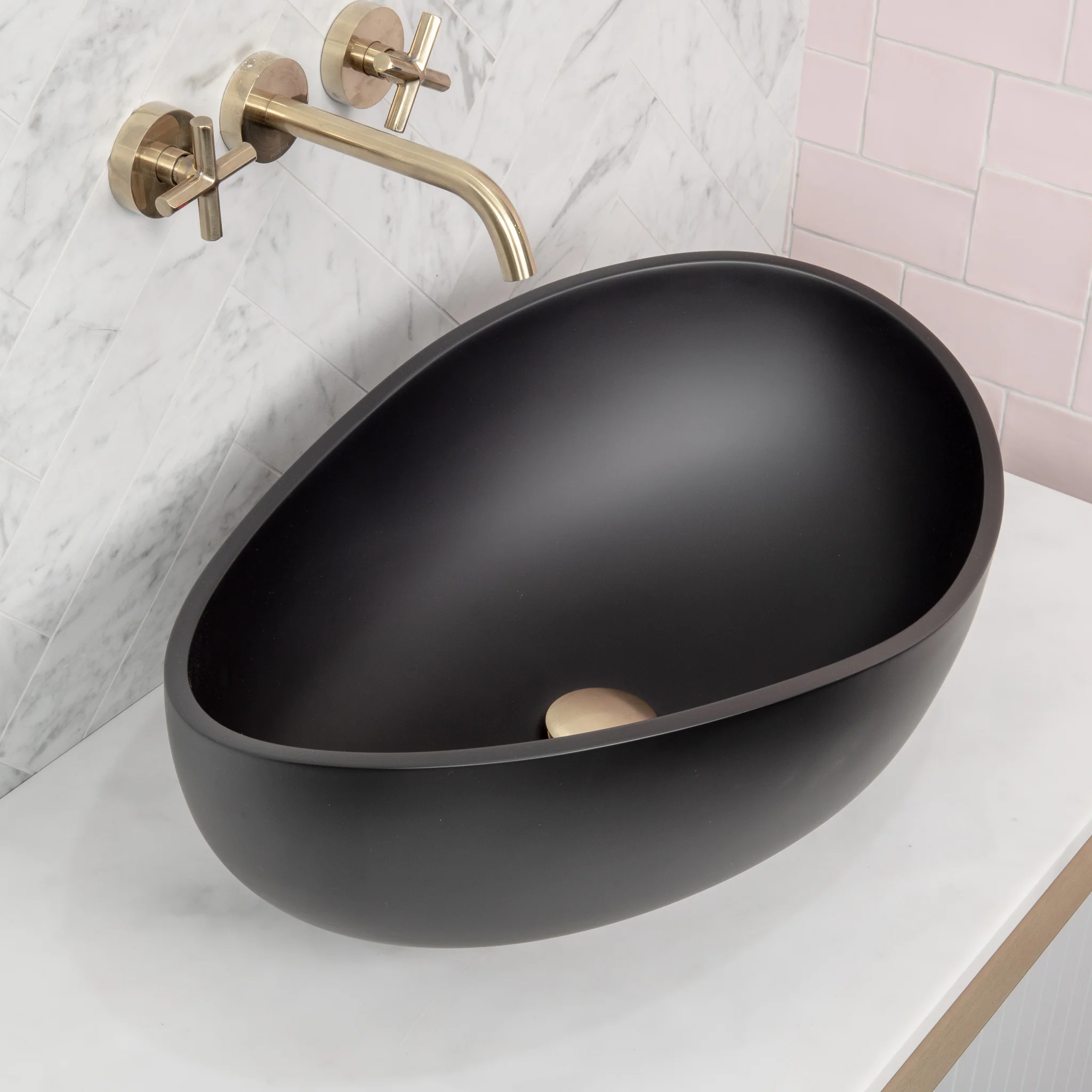 Wave Oval 600mm Artificial Stone Above-Counter Basin, Matte Black - Image 3